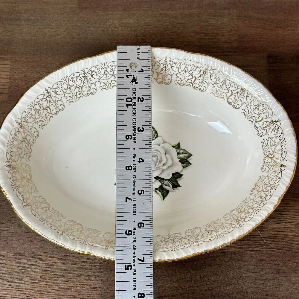 Vtg 1950s Homer Laughlin China Serving Dish Rose Gold Filigree Retro Cottage USA